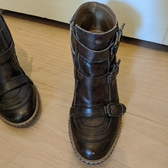 Anthropologie Schuler & Sons Brown Buckle Leather Ankle Boot Size 6.5 - Picture 5 of 7